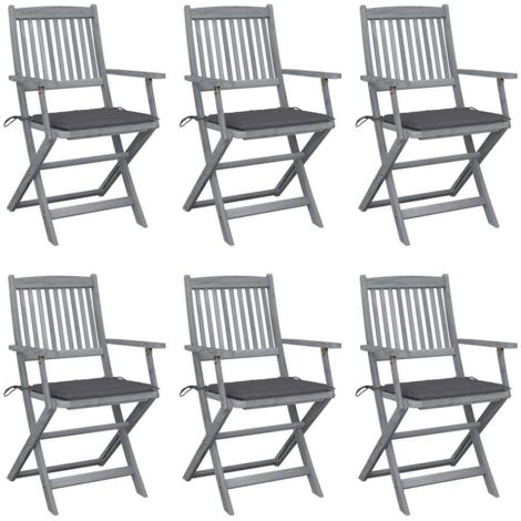 vidaXL Chaises pliables d'extérieur lot de 6 et coussins Bois d'acacia
