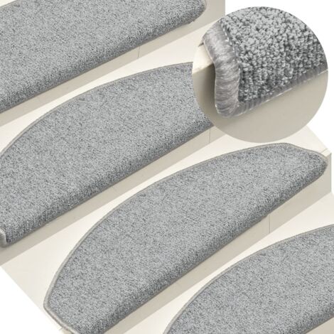 Tapis d'escalier 15 pièces 65 x 24 x 4 cm Gris clair Demi-rond Grand vidaXL