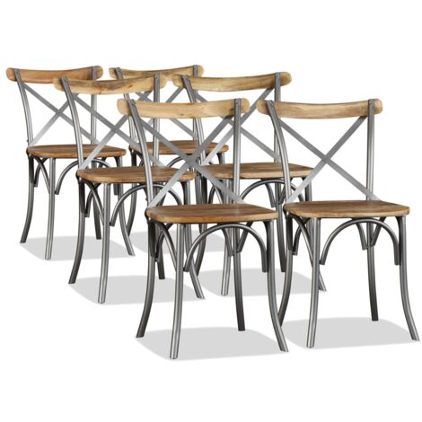 Vidaxl – Lot de 6 chaises à manger en bois de manguier massif et acier – Dossier transversal – Hauteur d'assise 46 cm – Assemblage facile (1/7)