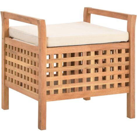 Vidaxl – Banc de rangement 49x48x49 cm en bois de noyer massif – Coussin rembourré – Compartiment de stockage ventilé – Pour couloir, chambre, salle de bain