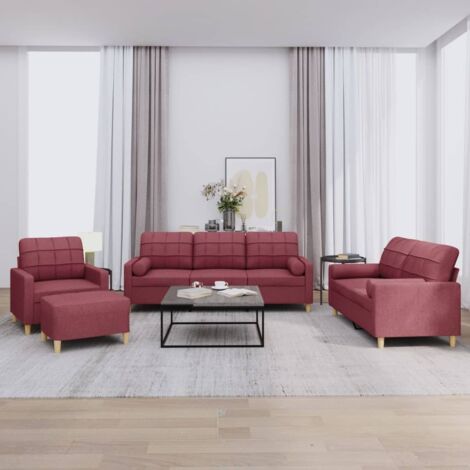 Ensemble de canapés 4 pcs avec coussins rouge bordeaux tissu vidaXL