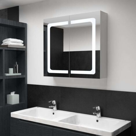 Vidaxl – Armoire murale de salle de bain à miroir LED 80x12,2x68 cm – 2 portes – 3 étagères – Panneaux MDF avec finition mélamine (1/9)