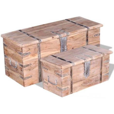 Vidaxl – Ensemble de 2 coffres de rangement en bois d'acacia massif – Finition blanche brossée – Dimensions 83x33x37cm et 61x26x27cm