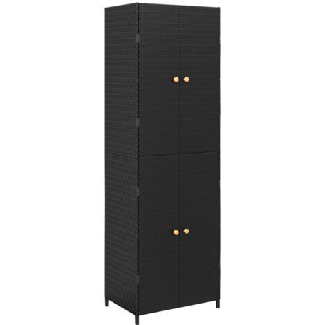 Vidaxl – Armoire de jardin en résine tressée noire 59x40x180 cm – 4 compartiments pour rangement organisé – Poignées en bois d'acacia massif