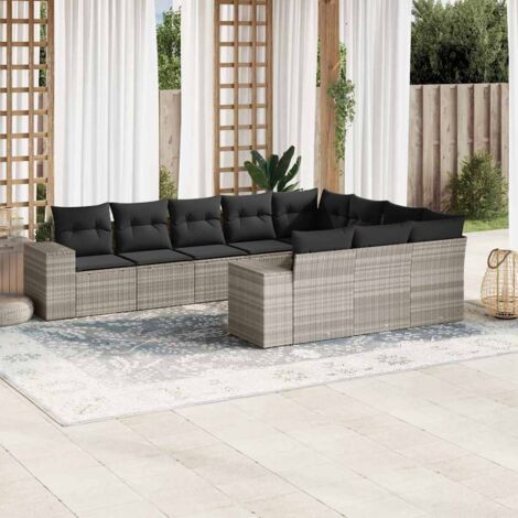 vidaXL Salon de jardin avec coussins 10 pcs gris clair résine tressée (1/5)