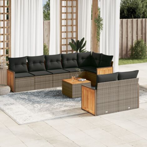 vidaXL Salon de jardin 9 pcs avec coussins gris résine tressée (1/3)
