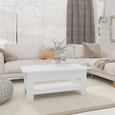 Vidaxl – Table basse fixe blanche 102x55x42 cm – Aggloméré durable – Design contemporain à deux niveaux – Espace de rangement intégré