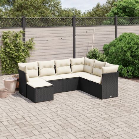 Salon de jardin 7 pcs avec coussins noir résine tressée vidaXL (1/4)