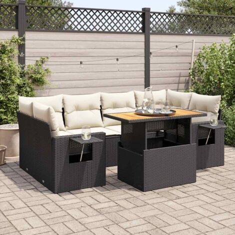 vidaXL Salon de jardin 7 pcs avec coussins noir résine tressée (1/5)