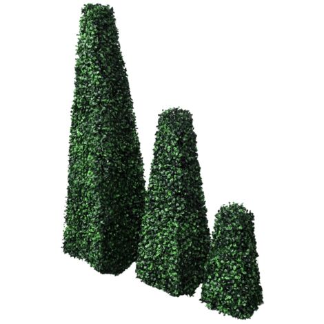 Set of 3 Artificial Boxwood Pyramid Topiary
