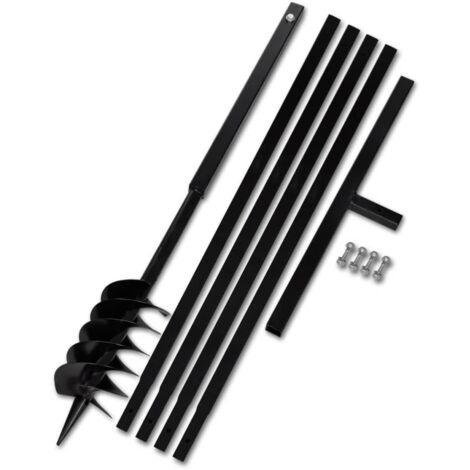 Vidaxl – Tarière manuelle 1 m avec tube d'extension 4 x 1 m – Acier 120 mm double spirale – Pour sols durs et terrains accidentés