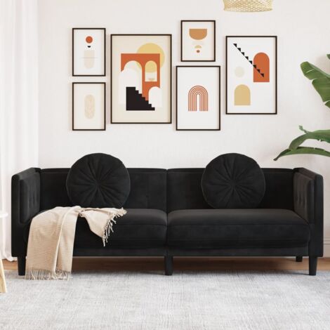 Vidaxl – Canapé droit 3 places noir velours – Confort optimal avec coussins ronds – Dimensions 193,5 x 77 x 70 cm – Charge max 110 kg par siège