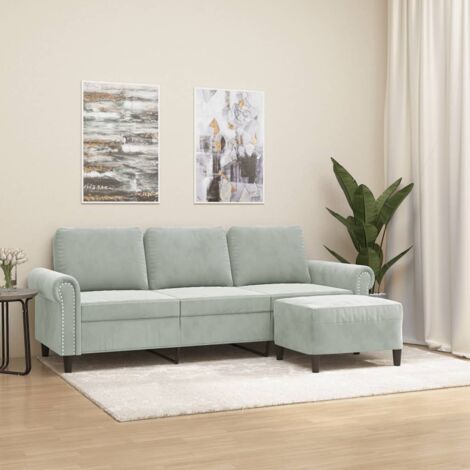Vidaxl – Canapé droit 3 places gris clair 180 cm – Velours durable – Repose-pieds polyvalent – Structure en métal et contreplaqué (1/5)