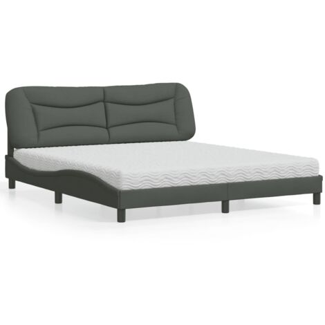 vidaXL Lit avec matelas Hvar gris foncé 180x200 cm tissu (1/5)