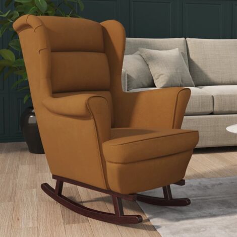 Fauteuil à bascule à oreilles en velours marron bois massif vidaXL (1/5)