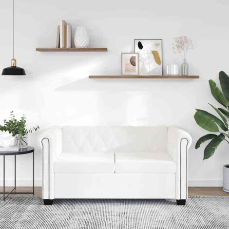 Vidaxl – Canapé Chesterfield 2 places en cuir synthétique blanc – Confort optimal avec rembourrage épais – Dimensions 145,5 x 76 x 70 cm