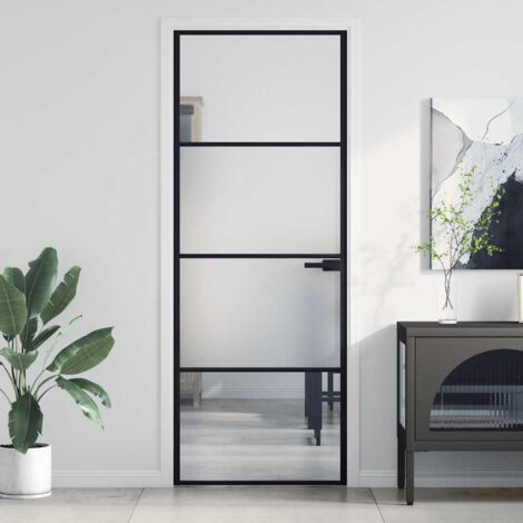 Vidaxl – Porte intérieure verrière noire 76x201,5 cm – Verre trempé 5 mm – Cadre aluminium fin – Installation facile dans cadre bois