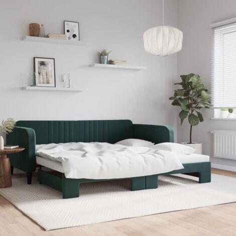 vidaXL Lit de jour avec gigogne sans matelas vert foncé 100x200 cm