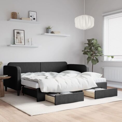 Lit de jour avec gigogne et tiroirs noir 90x200 cm tissu vidaXL