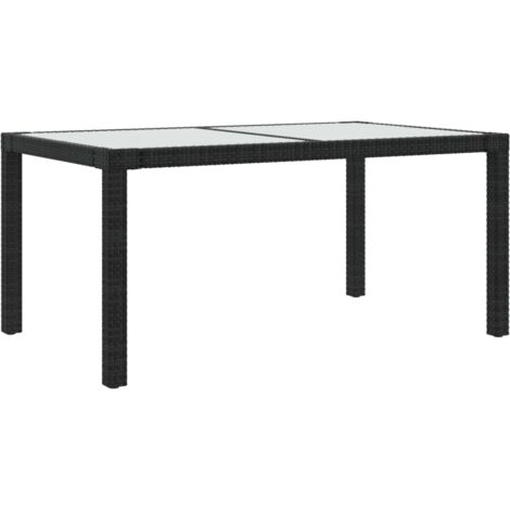 Vidaxl – Table de jardin 150x90x75cm en verre trempé et résine tressée – Structure en acier enduit de poudre – Noir – Facile à nettoyer
