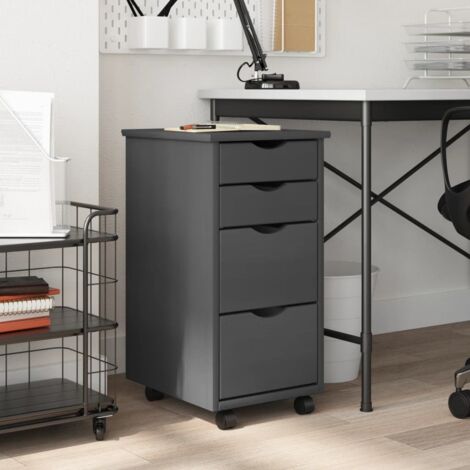 Vidaxl – Armoire roulante MOSS avec 4 tiroirs – Bois de pin massif gris – Dimensions 34x39x65,5 cm – Rangement mobile pour bureau