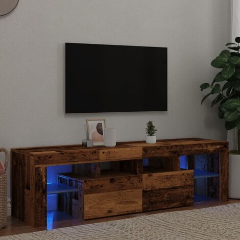 Vidaxl – Meuble TV avec lumières LED – Bois d'ingénierie – 140x36,5x40 cm – Espace de rangement pratique – Design moderne