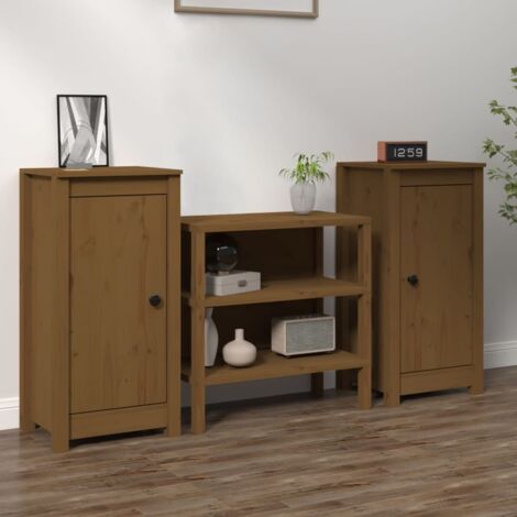 Buffets 2 pcs Marron miel 39x35x80 cm Bois massif de pin vidaXL (1/5)