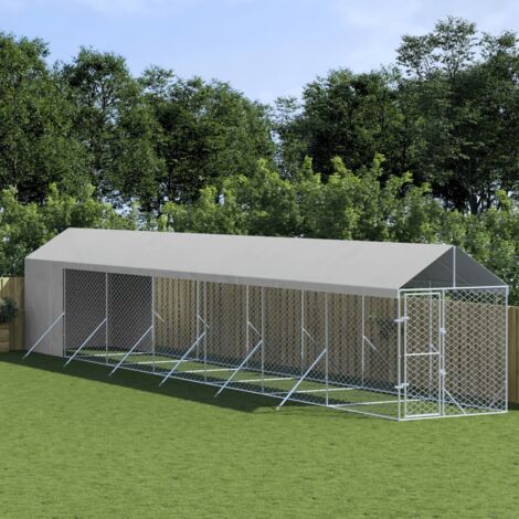 vidaXL Chenil d'extérieur pour chiens avec toit argenté 2x14x2,5 m