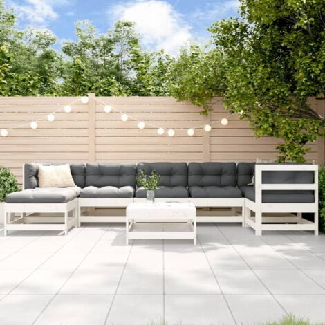 Salon de jardin 8 pcs Blanc Bois de pin massif vidaXL (1/5)