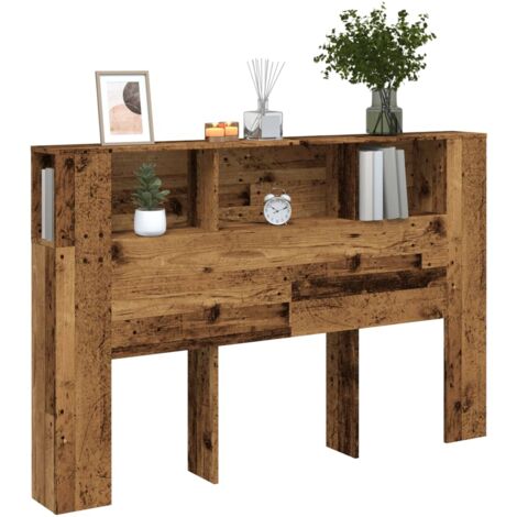 Vidaxl – Armoire de tête de lit vieux bois 160x18,5x103,5 cm – Bois d'ingénierie – 5 compartiments de rangement – Fixation murale incluse