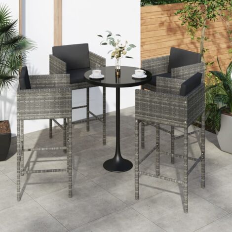 Tabourets de bar lot de 4 avec coussins gris résine tressée vidaXL