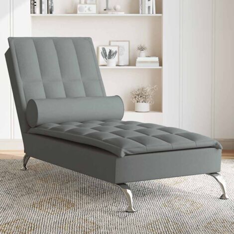 vidaXL Chaise longue de massage avec traversin gris foncé tissu (1/5)