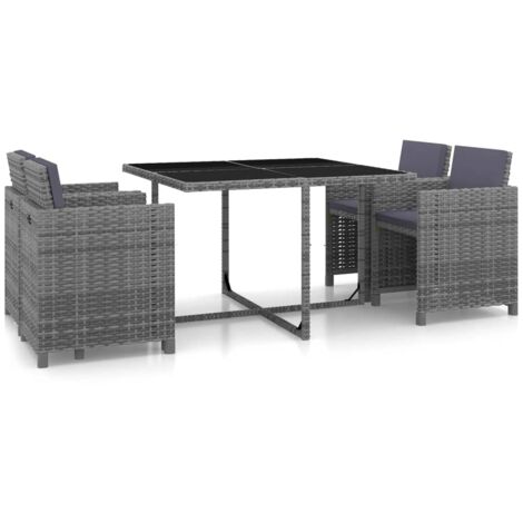 Vidaxl – Ensemble table et chaise de jardin 5 places – Résine tressée gris – Cadre acier enduit – Coussins amovibles en polyester – Dimensions table 109x109x74cm (1/8)