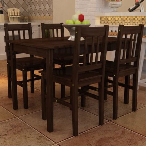 Vidaxl – Table de salle à manger avec 4 chaises en bois de pin massif – Surface lisse facile à nettoyer – Design épuré pour cuisine ou salle à manger (1/5)