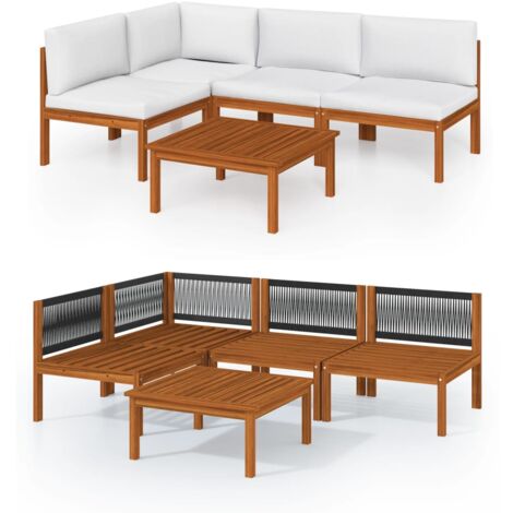 Vidaxl – Salon de jardin 5 pièces en bois d'acacia massif – Coussins épais crème – Table 63 x 63 cm – Pour terrasses et jardins