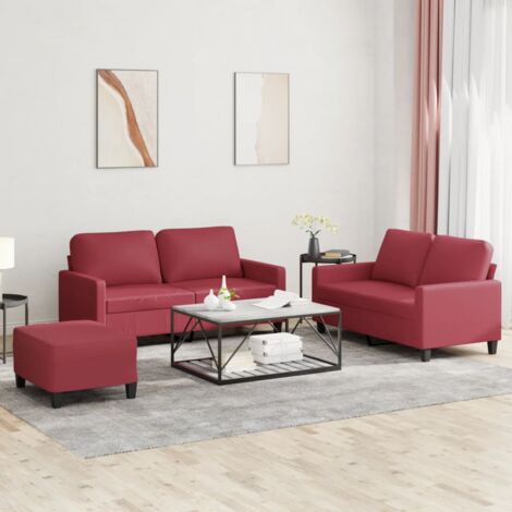 vidaXL Ensemble de canapés 3 pcs et coussins Rouge bordeaux Similicuir (1/5)