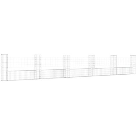 Vidaxl – Panier de gabion en forme de U avec 6 poteaux – Fer résistant à la rouille – Dimensions 620x20x100 cm – Pour murs de soutènement