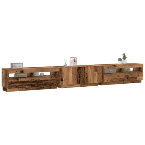 vidaXL Meuble TV avec lumières LED vieux bois bois d'ingénierie