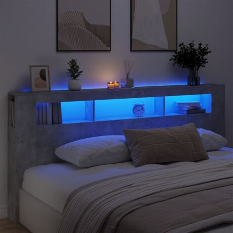 Vidaxl – Tête de lit à LED gris béton 220x18,5x103,5cm – Bois d'ingénierie durable – Lumières RVB personnalisables – Fixation murale incluse