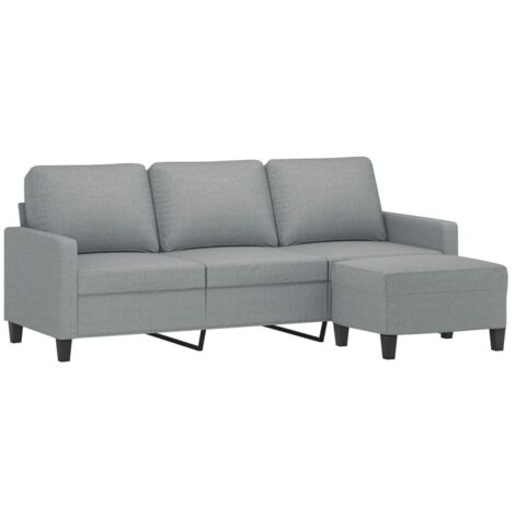 Vidaxl – Canapé droit 3 places gris clair 180 cm – Tissu polyester respirant – Repose-pieds inclus – Structure robuste en métal et contreplaqué