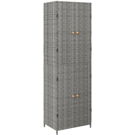 Vidaxl – Armoire de jardin gris 59x40x180 cm en résine tressée – Résistante aux intempéries – Poignées en bois d'acacia massif – Facile à nettoyer