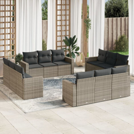 vidaXL Salon de jardin avec coussins 12 pcs gris résine tressée (1/4)