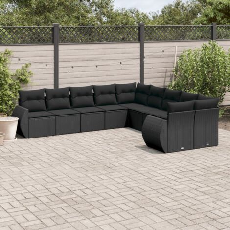 Salon de jardin 10 pcs avec coussins noir résine tressée vidaXL (1/3)