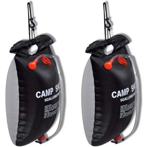 Vidaxl – Douche solaire de camping 20L – PVC 100% – 2 sacs – Vanne de contrôle – Absorption rapide de l'énergie solaire
