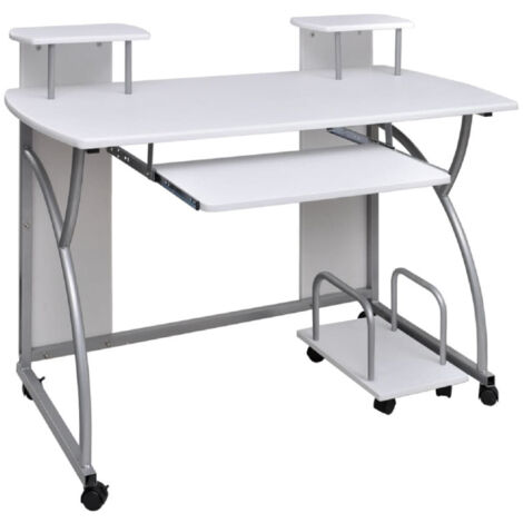 Bureau d'ordinateur Blanc 110x52x88,5 cm Bois d’ingénierie vidaXL (1/5)