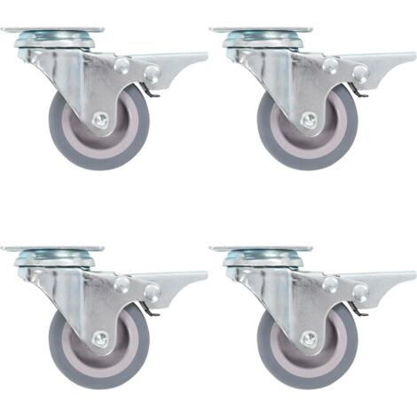 Vidaxl – Roulettes pivotantes avec frein double 50 mm – Lot de 4 – Capacité de charge 35 kg – TPR et fer zingué pour sols sensibles (1/5)
