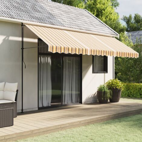 vidaXL Tissu de remplacement de cantonnière d’auvent rayure jaune gris