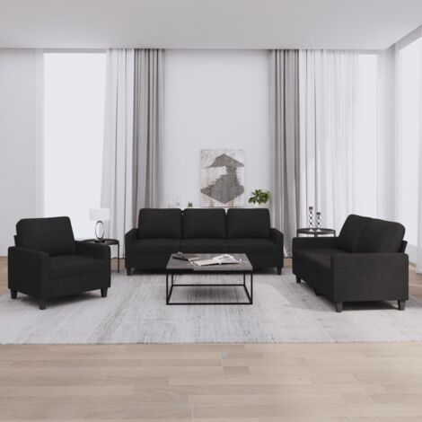 Vidaxl – Ensemble de canapés 3 places avec coussins – Tissu noir 100% polyester – Dimensions 198x77x80 cm – Pour salon moderne (1/5)