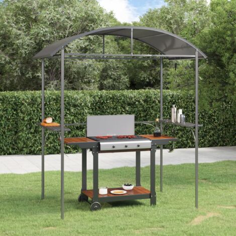 Vidaxl – Gazebo BBQ avec étagères latérales 220x115x230cm – Acier anthracite – Toit résistant à la pluie – Barres de suspension incluses