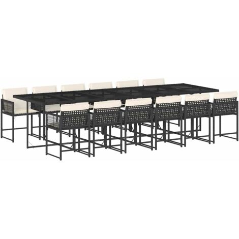 Vidaxl – Ensemble à manger de jardin 13 pcs – Résine tressée noire – Coussins épais – Table en verre trempé – Dossier rabattable pour rangement